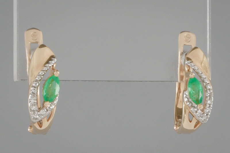 Paveikslėlis Auksiniai auskarai su briliantais ir smaragdais 