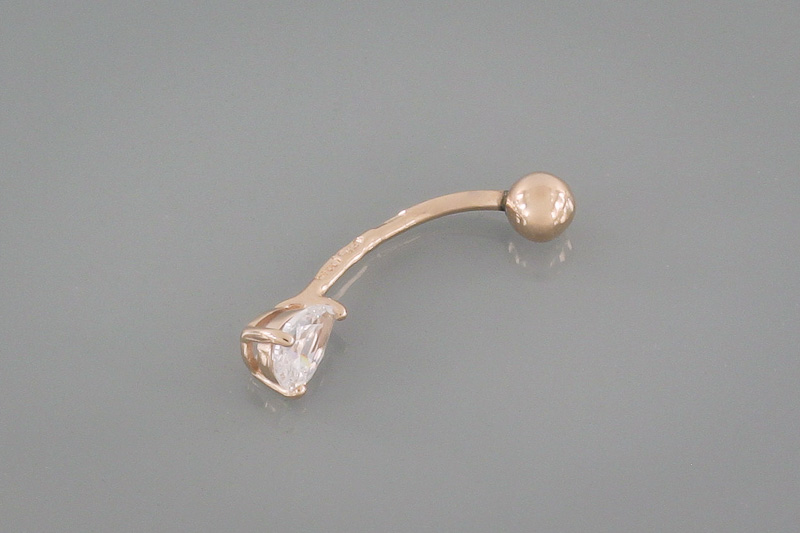 Изображение Пирсинг из позолоченого серебра в пупок с цирконом 