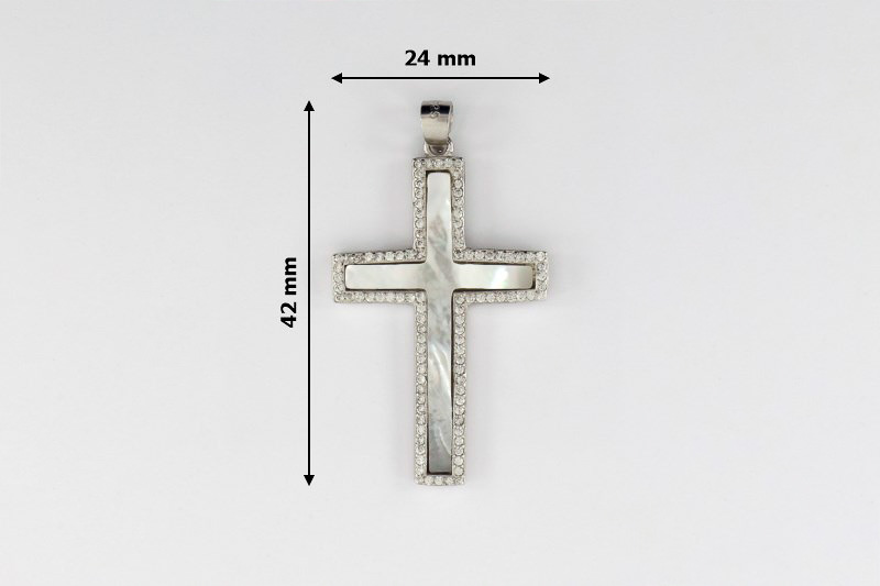 Изображение Серебряный католический крестик с перламутром и цирконами