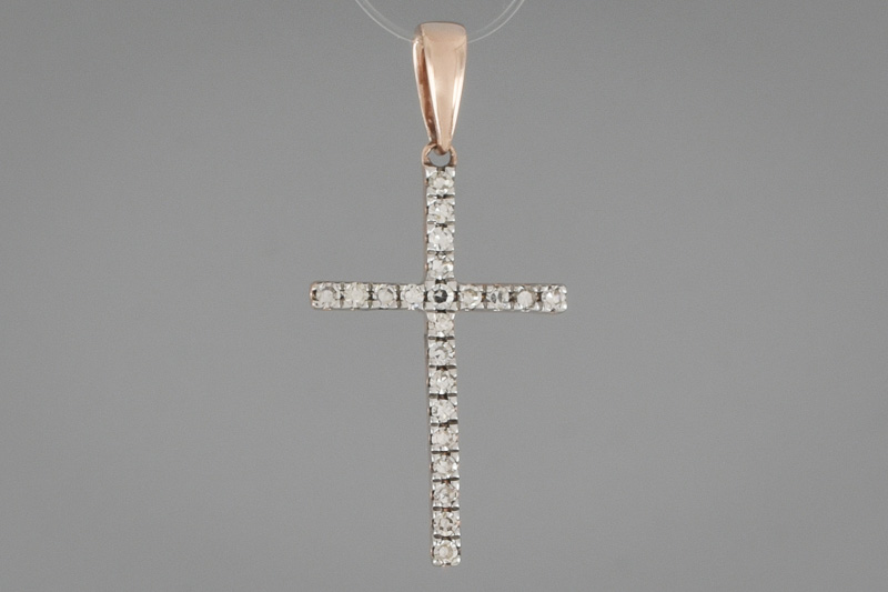 Изображение Золотой католический крестик с бриллиантами 