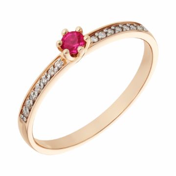 Изображение Золотое кольцо с бриллиантами и рубином