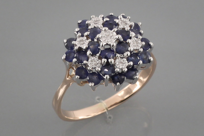 Изображение Золотое кольцо с бриллиантами и сапфирами