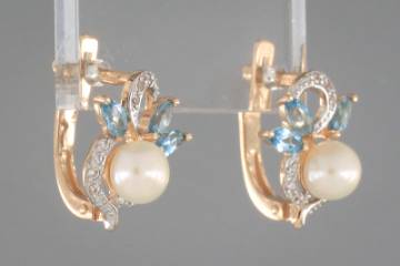 Paveikslėlis Auksiniai auskarai su perlais ir topazais